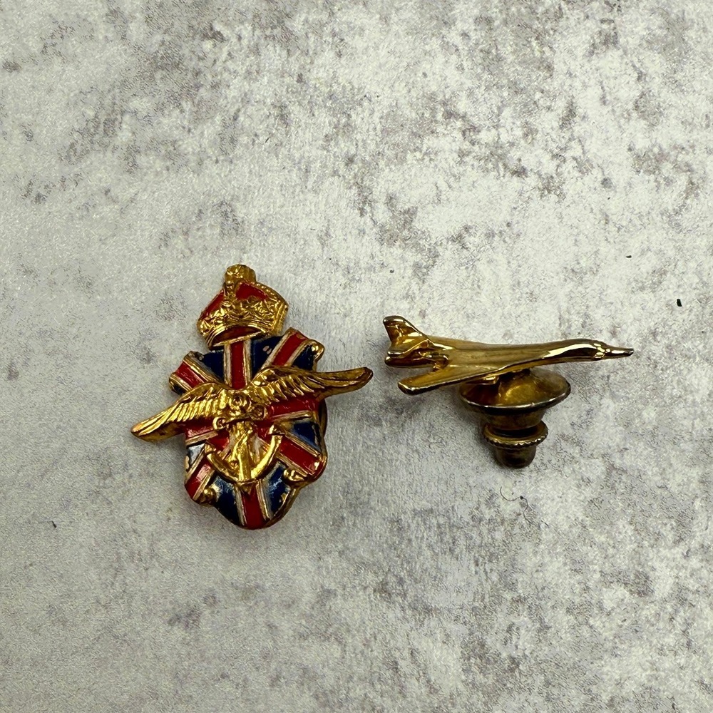 Vintage WWII 40s British-American Ambulance Corps Pin & Gold Airplane Pin/Earing